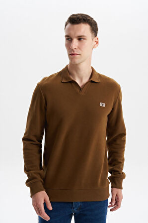 Arma Erkek Regular Fit Polo Yaka Sweatshirt – Karbon Fırçalı Selanik, %65 Pamuk %35 Polyester, Düğmesiz Basic K30554698602 