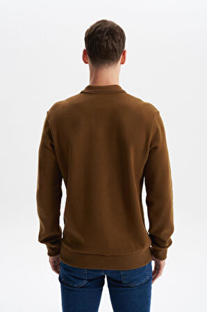 Arma Erkek Regular Fit Polo Yaka Sweatshirt – Karbon Fırçalı Selanik, %65 Pamuk %35 Polyester, Düğmesiz Basic K30554698602 