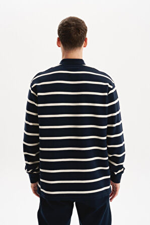 Arma Erkek Regular Fit Çizgili %100 Pamuk Ringel Ottoman Kumaş Polo Yaka Ribanalı Sweatshirt K30554952502 