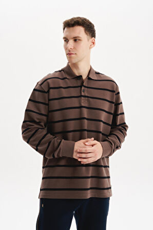 Arma Erkek Regular Fit Çizgili %100 Pamuk Ringel Ottoman Kumaş Polo Yaka Ribanalı Sweatshirt K30554952502 
