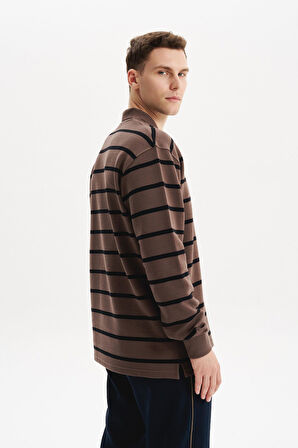 Arma Erkek Regular Fit Çizgili %100 Pamuk Ringel Ottoman Kumaş Polo Yaka Ribanalı Sweatshirt K30554952502 