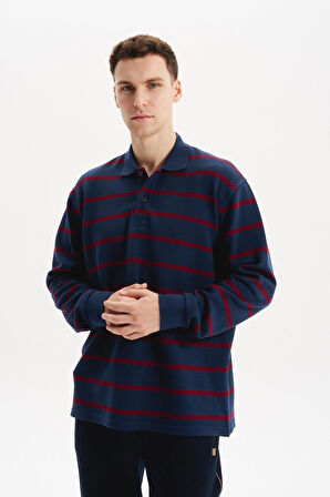 Arma Erkek Regular Fit Çizgili %100 Pamuk Ringel Ottoman Kumaş Polo Yaka Ribanalı Sweatshirt K30554952502 