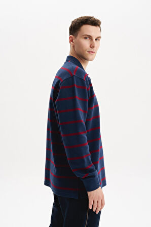 Arma Erkek Regular Fit Çizgili %100 Pamuk Ringel Ottoman Kumaş Polo Yaka Ribanalı Sweatshirt K30554952502 