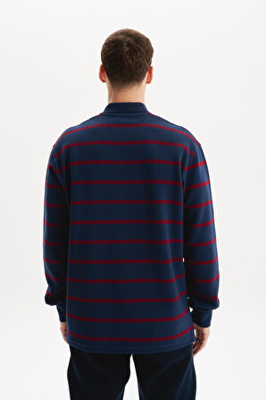 Arma Erkek Regular Fit Çizgili %100 Pamuk Ringel Ottoman Kumaş Polo Yaka Ribanalı Sweatshirt K30554952502 