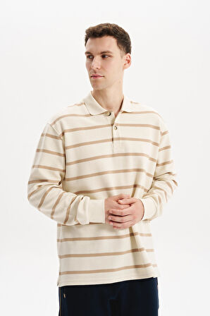 Arma Erkek Regular Fit Çizgili %100 Pamuk Ringel Ottoman Kumaş Polo Yaka Ribanalı Sweatshirt K30554952502 