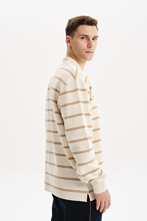 Arma Erkek Regular Fit Çizgili %100 Pamuk Ringel Ottoman Kumaş Polo Yaka Ribanalı Sweatshirt K30554952502 