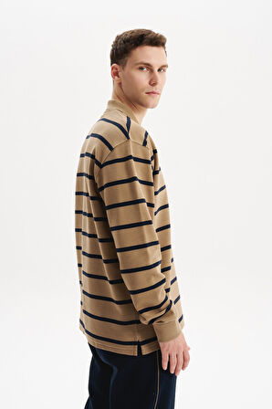 Arma Erkek Regular Fit Çizgili %100 Pamuk Ringel Ottoman Kumaş Polo Yaka Ribanalı Sweatshirt K30554952502 