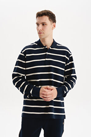 Arma Erkek Büyük Beden Çizgili %100 Pamuk Ringel Ottoman Kumaş Polo Yaka Ribanalı Sweatshirt K30554801602 