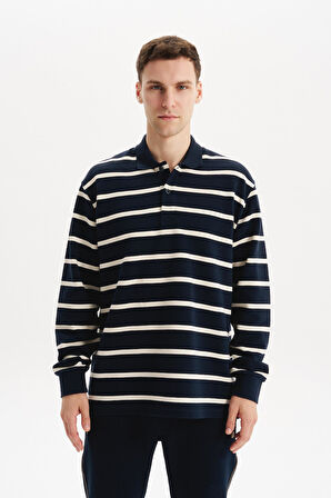 Arma Erkek Büyük Beden Çizgili %100 Pamuk Ringel Ottoman Kumaş Polo Yaka Ribanalı Sweatshirt K30554801602 