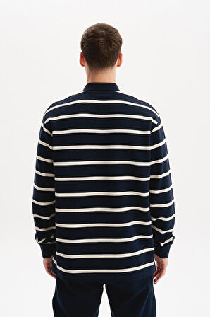 Arma Erkek Büyük Beden Çizgili %100 Pamuk Ringel Ottoman Kumaş Polo Yaka Ribanalı Sweatshirt K30554801602 