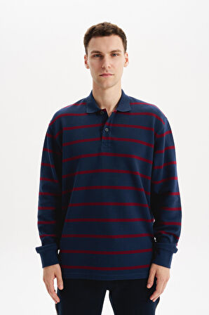 Arma Erkek Büyük Beden Çizgili %100 Pamuk Ringel Ottoman Kumaş Polo Yaka Ribanalı Sweatshirt K30554801602 