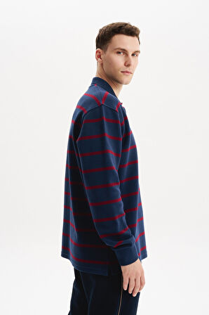 Arma Erkek Büyük Beden Çizgili %100 Pamuk Ringel Ottoman Kumaş Polo Yaka Ribanalı Sweatshirt K30554801602 