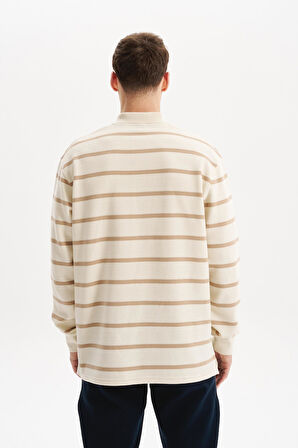 Arma Erkek Büyük Beden Çizgili %100 Pamuk Ringel Ottoman Kumaş Polo Yaka Ribanalı Sweatshirt K30554801602 