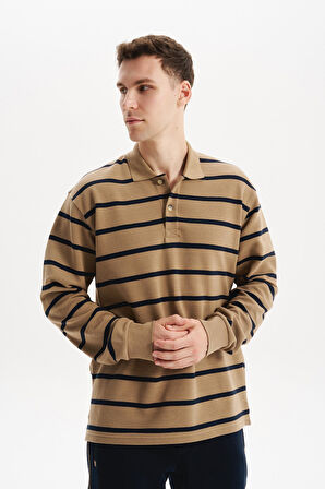 Arma Erkek Büyük Beden Çizgili %100 Pamuk Ringel Ottoman Kumaş Polo Yaka Ribanalı Sweatshirt K30554801602 