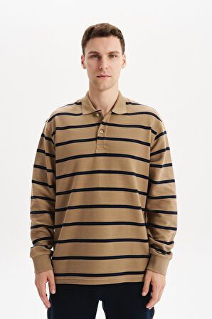 Arma Erkek Büyük Beden Çizgili %100 Pamuk Ringel Ottoman Kumaş Polo Yaka Ribanalı Sweatshirt K30554801602 