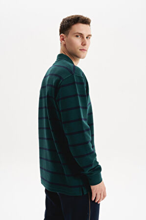 Arma Erkek Büyük Beden Çizgili %100 Pamuk Ringel Ottoman Kumaş Polo Yaka Ribanalı Sweatshirt K30554801602 