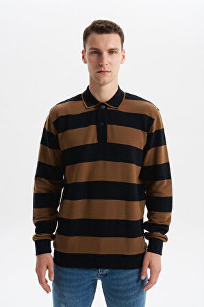 Arma Erkek Ribanalı Regular Fit Çizgili %100 Pamuk Ringel Ottoman Kumaş Polo Yaka Düğmeli Sweatshirt K30554952602 