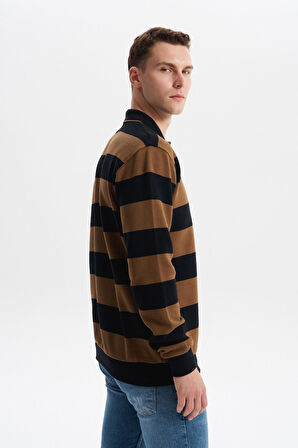 Arma Erkek Ribanalı Regular Fit Çizgili %100 Pamuk Ringel Ottoman Kumaş Polo Yaka Düğmeli Sweatshirt K30554952602 