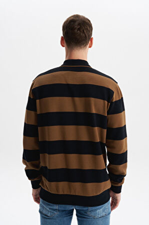 Arma Erkek Ribanalı Regular Fit Çizgili %100 Pamuk Ringel Ottoman Kumaş Polo Yaka Düğmeli Sweatshirt K30554952602 