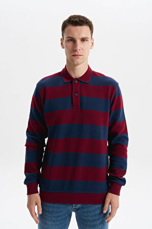 Arma Erkek Ribanalı Regular Fit Çizgili %100 Pamuk Ringel Ottoman Kumaş Polo Yaka Düğmeli Sweatshirt K30554952602 