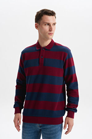 Arma Erkek Ribanalı Regular Fit Çizgili %100 Pamuk Ringel Ottoman Kumaş Polo Yaka Düğmeli Sweatshirt K30554952602 