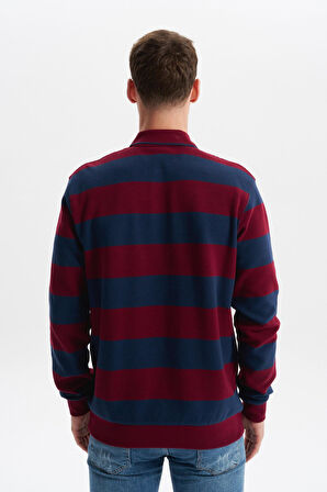 Arma Erkek Ribanalı Regular Fit Çizgili %100 Pamuk Ringel Ottoman Kumaş Polo Yaka Düğmeli Sweatshirt K30554952602 