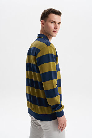 Arma Erkek Ribanalı Regular Fit Çizgili %100 Pamuk Ringel Ottoman Kumaş Polo Yaka Düğmeli Sweatshirt K30554952602 