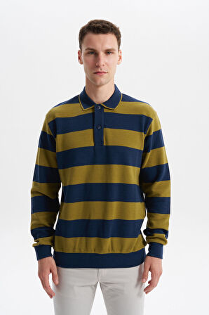 Arma Erkek Ribanalı Regular Fit Çizgili %100 Pamuk Ringel Ottoman Kumaş Polo Yaka Düğmeli Sweatshirt K30554952602 