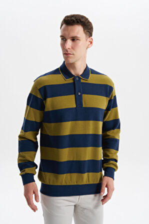 Arma Erkek Ribanalı Regular Fit Çizgili %100 Pamuk Ringel Ottoman Kumaş Polo Yaka Düğmeli Sweatshirt K30554952602 