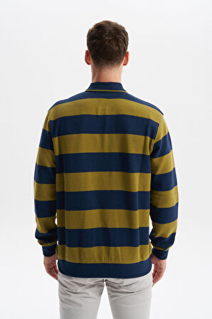 Arma Erkek Ribanalı Regular Fit Çizgili %100 Pamuk Ringel Ottoman Kumaş Polo Yaka Düğmeli Sweatshirt K30554952602 