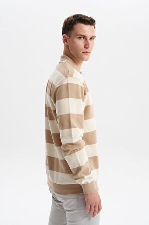 Arma Erkek Ribanalı Regular Fit Çizgili %100 Pamuk Ringel Ottoman Kumaş Polo Yaka Düğmeli Sweatshirt K30554952602 