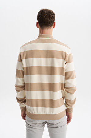 Arma Erkek Ribanalı Regular Fit Çizgili %100 Pamuk Ringel Ottoman Kumaş Polo Yaka Düğmeli Sweatshirt K30554952602 