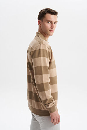 Arma Erkek Ribanalı Regular Fit Çizgili %100 Pamuk Ringel Ottoman Kumaş Polo Yaka Düğmeli Sweatshirt K30554952602 