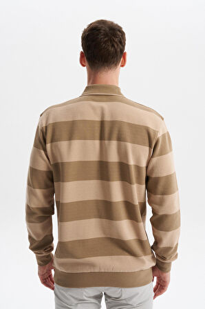 Arma Erkek Ribanalı Regular Fit Çizgili %100 Pamuk Ringel Ottoman Kumaş Polo Yaka Düğmeli Sweatshirt K30554952602 