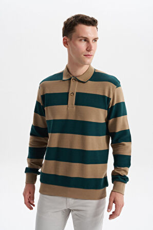 Arma Erkek Ribanalı Regular Fit Çizgili %100 Pamuk Ringel Ottoman Kumaş Polo Yaka Düğmeli Sweatshirt K30554952602 