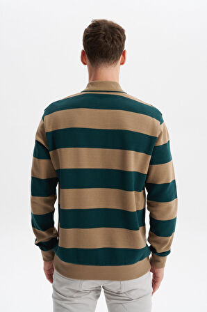 Arma Erkek Ribanalı Regular Fit Çizgili %100 Pamuk Ringel Ottoman Kumaş Polo Yaka Düğmeli Sweatshirt K30554952602 