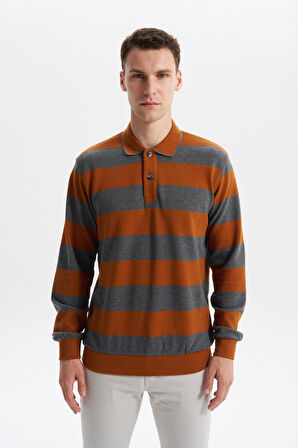 Arma Erkek Ribanalı Regular Fit Çizgili %100 Pamuk Ringel Ottoman Kumaş Polo Yaka Düğmeli Sweatshirt K30554952602 