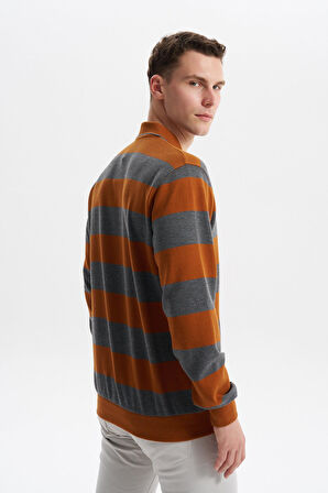 Arma Erkek Ribanalı Regular Fit Çizgili %100 Pamuk Ringel Ottoman Kumaş Polo Yaka Düğmeli Sweatshirt K30554952602 