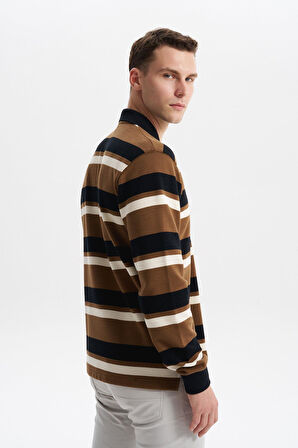 Arma Erkek Ribanalı Büyük Beden Battal Boy Çizgili %100 Pamuk Ringel Ottoman Kumaş Polo Yaka Düğmeli Sweatshirt K30554801702 