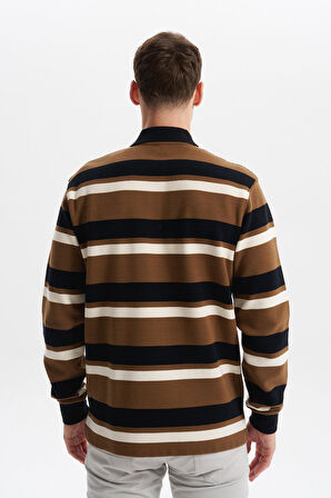 Arma Erkek Ribanalı Büyük Beden Battal Boy Çizgili %100 Pamuk Ringel Ottoman Kumaş Polo Yaka Düğmeli Sweatshirt K30554801702 