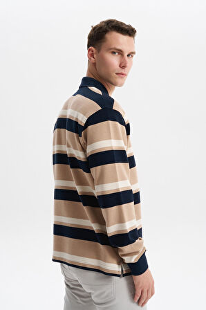 Arma Erkek Ribanalı Büyük Beden Battal Boy Çizgili %100 Pamuk Ringel Ottoman Kumaş Polo Yaka Düğmeli Sweatshirt K30554801702 