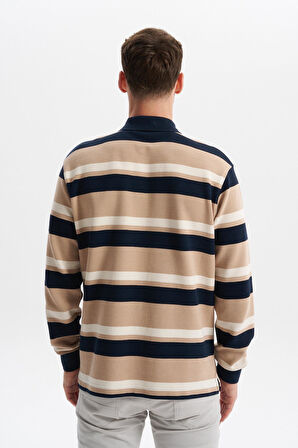 Arma Erkek Ribanalı Büyük Beden Battal Boy Çizgili %100 Pamuk Ringel Ottoman Kumaş Polo Yaka Düğmeli Sweatshirt K30554801702 