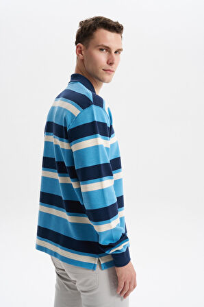 Arma Erkek Ribanalı Büyük Beden Battal Boy Çizgili %100 Pamuk Ringel Ottoman Kumaş Polo Yaka Düğmeli Sweatshirt K30554801702 