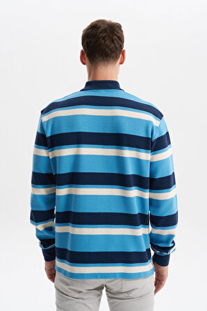 Arma Erkek Ribanalı Büyük Beden Battal Boy Çizgili %100 Pamuk Ringel Ottoman Kumaş Polo Yaka Düğmeli Sweatshirt K30554801702 