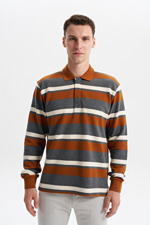 Arma Erkek Ribanalı Büyük Beden Battal Boy Çizgili %100 Pamuk Ringel Ottoman Kumaş Polo Yaka Düğmeli Sweatshirt K30554801702 