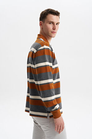 Arma Erkek Ribanalı Büyük Beden Battal Boy Çizgili %100 Pamuk Ringel Ottoman Kumaş Polo Yaka Düğmeli Sweatshirt K30554801702 