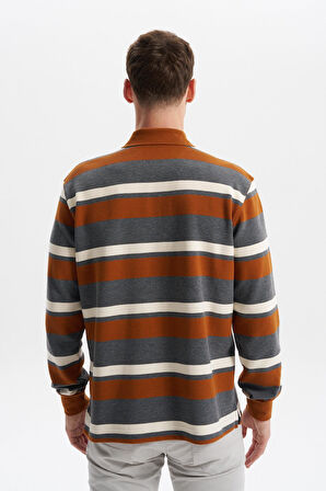 Arma Erkek Ribanalı Büyük Beden Battal Boy Çizgili %100 Pamuk Ringel Ottoman Kumaş Polo Yaka Düğmeli Sweatshirt K30554801702 