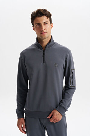 Arma Erkek Slim Fit Dik Yaka Yarım Fermuar Pamuklu Sweatshirt Sol Kol Fermuar Cepli K30404685702 
