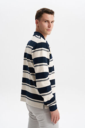 Arma Erkek Ribanalı Regular Fit Çizgili Polo Yaka Sweatshirt %95 Pamuk %5 Elastane Ringel Pike K30554953002 