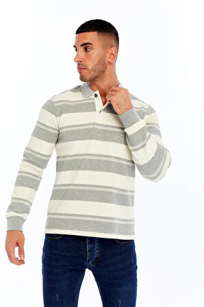Arma Erkek Ribanalı Regular Fit Çizgili Polo Yaka Sweatshirt %95 Pamuk %5 Elastane Ringel Pike K30554953002 
